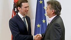 Sebastian Kurz da la mano al líder de Los Verdes, Werner Kogler