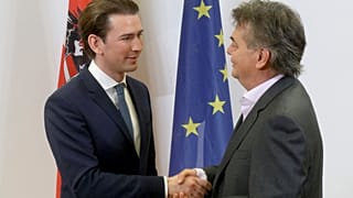 Sebastian Kurz da la mano al líder de Los Verdes, Werner Kogler