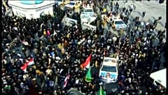 من تشييع قائد فيلق القدس في الحرس الثوري الإيراني قاسم سليماني ونائب رئيس هيئة الحشد الشعبي أبو مهدي المهندس
