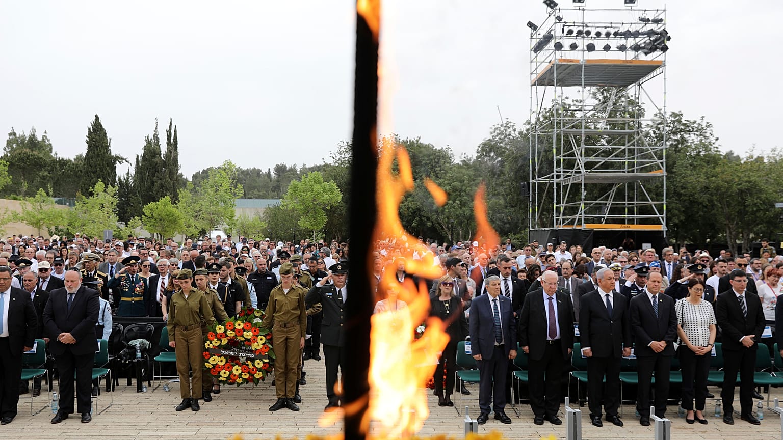 Israeli Prime Minister Benjamin Netanyahu  delivers a speech at Yad Vashem in Jerusalem, Israel, in May 2019
