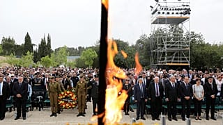 Israeli Prime Minister Benjamin Netanyahu  delivers a speech at Yad Vashem in Jerusalem, Israel, in May 2019