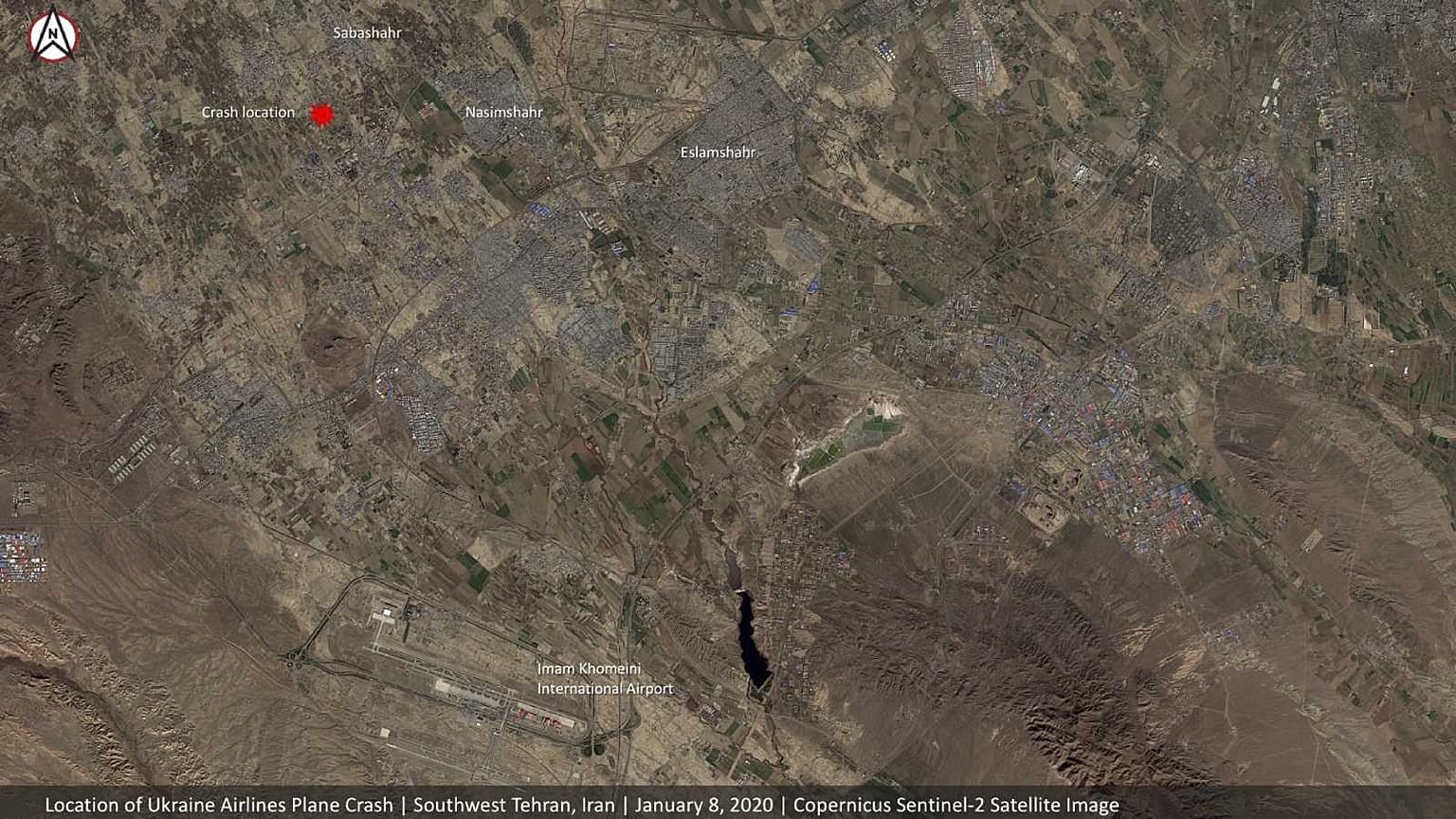 Localisation de la zone du crash du Boeing d'Ukraine International Airlines en Iran.
