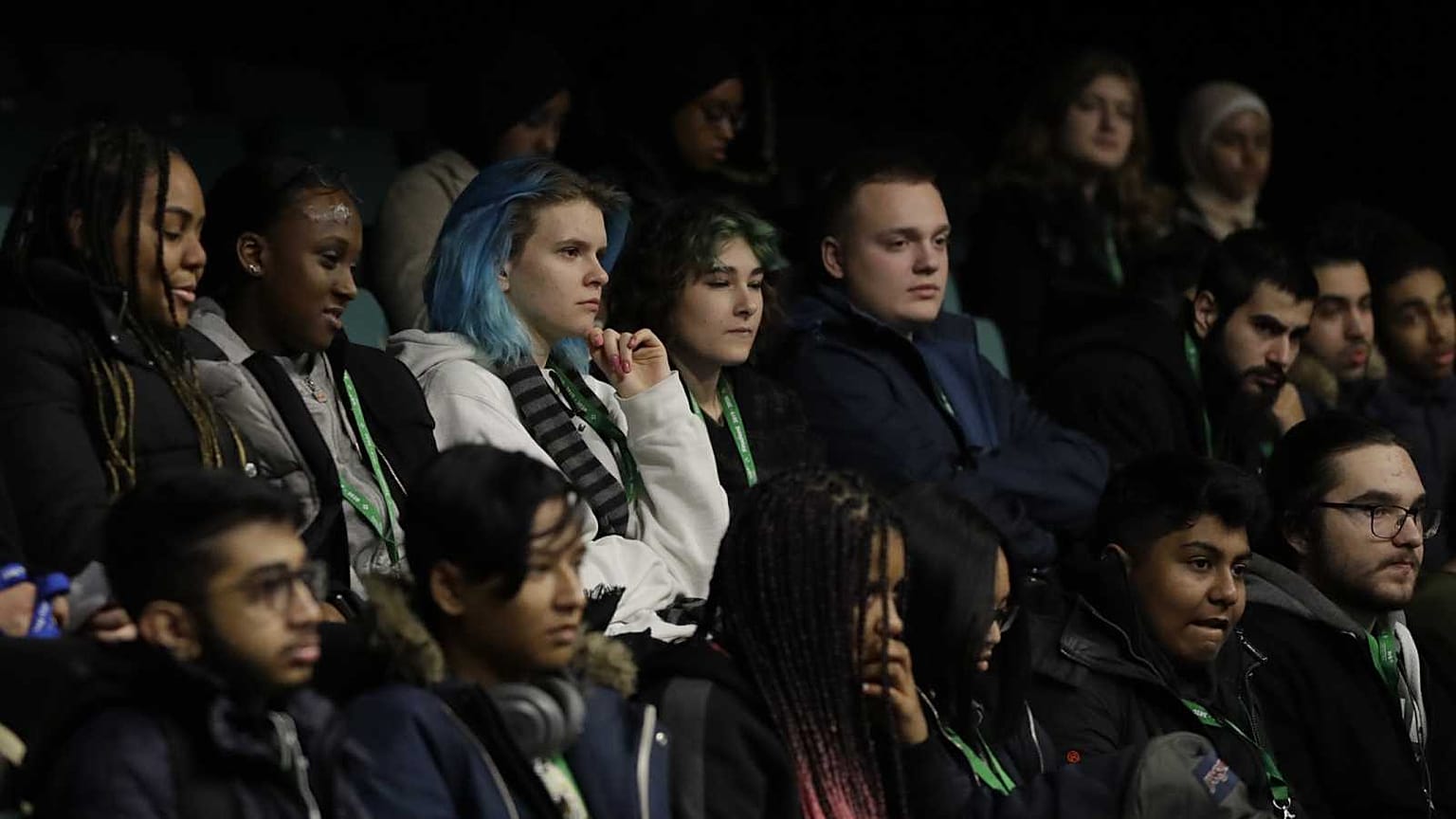 Des étudiants britanniques, lors d'une conférence sur le Brexit organisée au Westminster Kingsway College à Londres, le  19 novembre 2019.