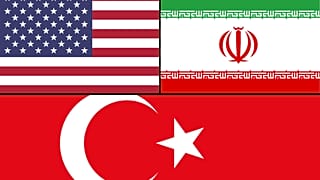 ABD, İran ve Türkiye bayrakları