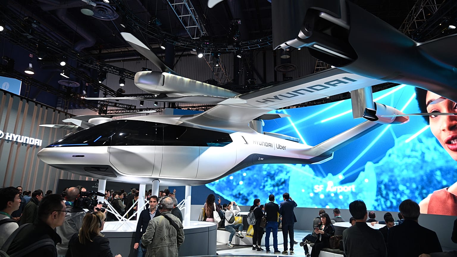 The Hyundai S-A1 electric Urban Air Mobility concept is displayed at the CES in Las Vegas.