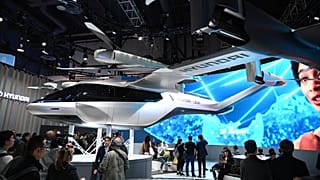 The Hyundai S-A1 electric Urban Air Mobility concept is displayed at the CES in Las Vegas.
