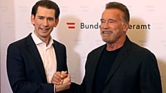 Austrian Chancellor Sebastian Kurz and former California Gov. Arnold Schwarzenegger in Vienna, Austria, Tuesday, Jan. 29, 2019.