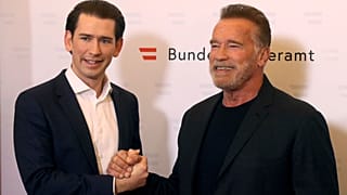 Austrian Chancellor Sebastian Kurz and former California Gov. Arnold Schwarzenegger in Vienna, Austria, Tuesday, Jan. 29, 2019.