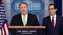 Secretary of State Mike Pompeo and Treasury Secretary Steve Mnuchin at the White House, Friday, Jan. 10, 2019, in Washington. (AP Photo/ Evan Vucci