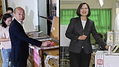 O conservador Han Kuo-yu (à esq.) partiu atrás da progressista Tsai Ing-wen, no escrutínio