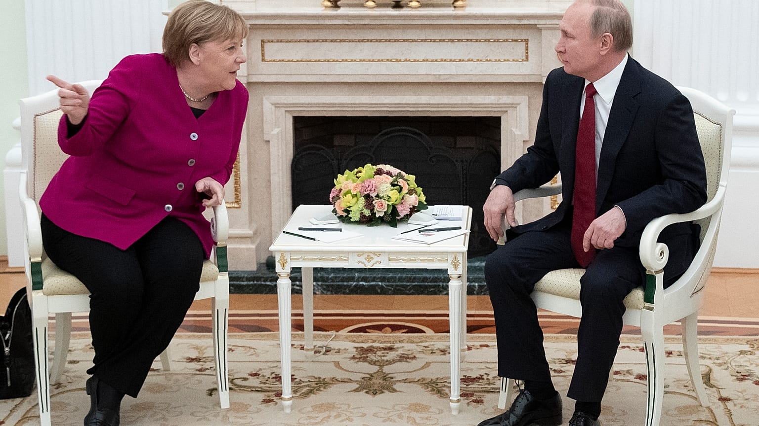 Канцлер ФРГ Ангела Меркель и президент РФ Владимир Путин в Кремле. Январь 2020 года