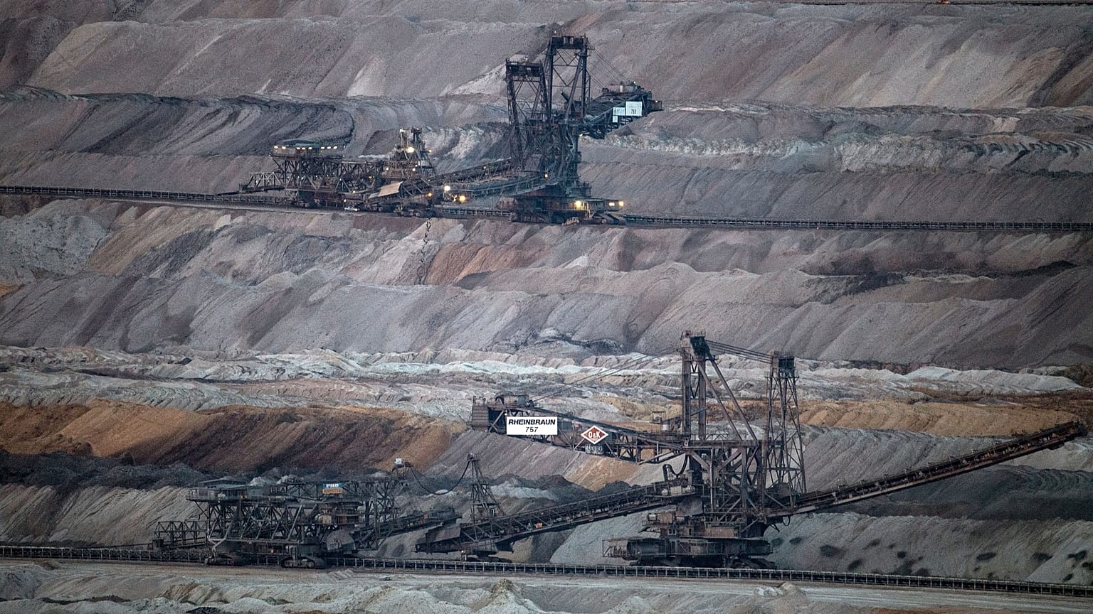 Mining machines work in the Hambach opencast lignite mine