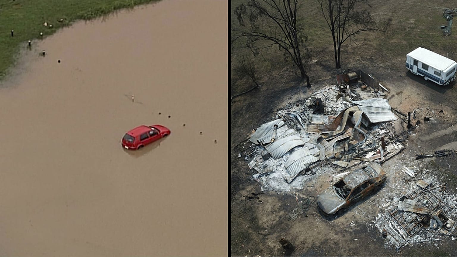 Tempestades provocam cheias em Queensland, o fogo continua a dizimar Victoria