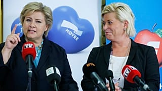 Erna Solberg (left) to lead a minority government after Siv Jensen's (right) Progress Party quits coalition