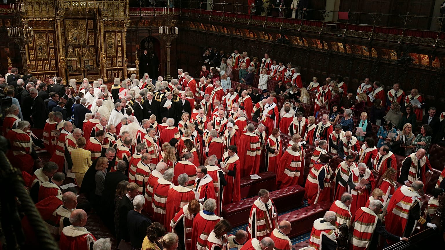 Archive image: Members of the House of Lords and guests in the chamber ahead of the State Opening of Parliament by Queen Elizabeth II, in London. 19 December 2019.