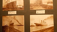Photos of the Titanic from a family album displayed at the Transport museum in Belfast, Northern Ireland, UK, October 2014.