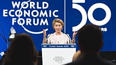 President of the European Commission Ursula von der Leyen, delivers a welcoming address, prior to the start of the World Economic Forum, in Davos, Switzerland