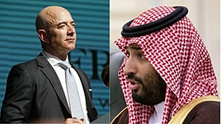 Jeff Bezos, CEO of Amazon (L), Saudi Arabia's Crown Prince Mohammed bin Salman (R)