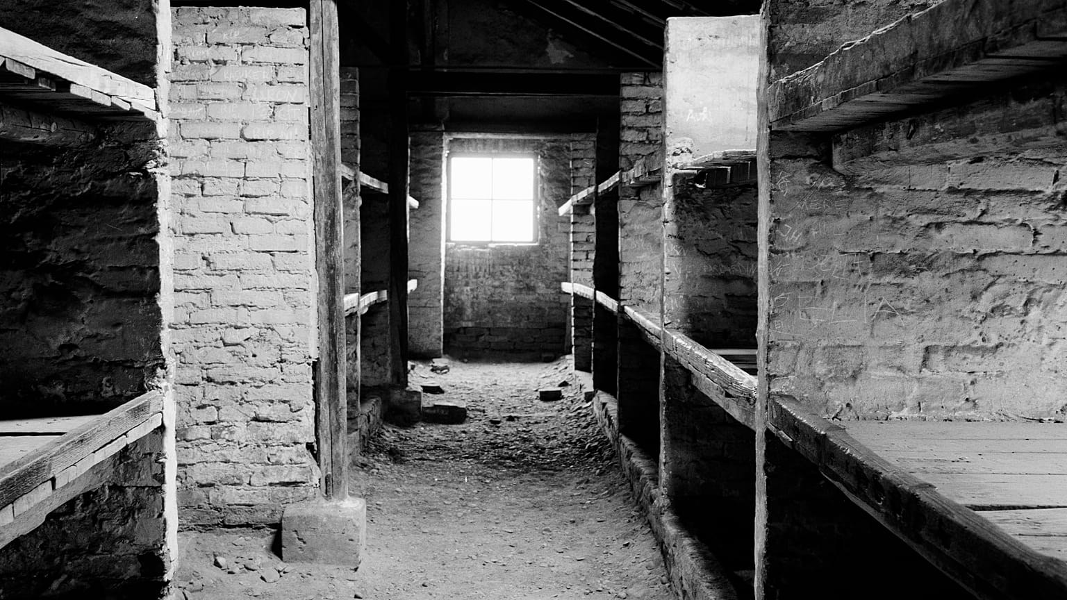 A view inside a prisoner barracks in the former Nazi death camp of Auschwitz Birkenau or Auschwitz II in Oswiecim, Poland. 8 December 2019. 