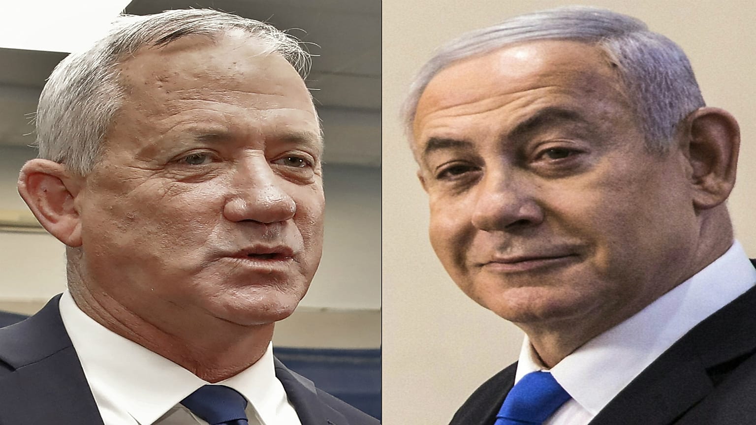 رئيس الوزراء الإسرائيلي بنيامين نتنياهو وزعيم حزب الأبيض والأزرق بيني غانتس
