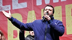 Matteo Salvini of the League speaks to supporters during a campaign event in Bibbiano, Emilia-Romagna, Italy, on Thursday, 23 January