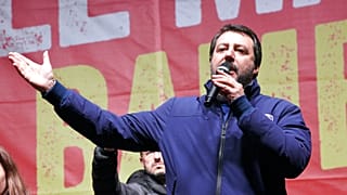 Matteo Salvini of the League speaks to supporters during a campaign event in Bibbiano, Emilia-Romagna, Italy, on Thursday, 23 January