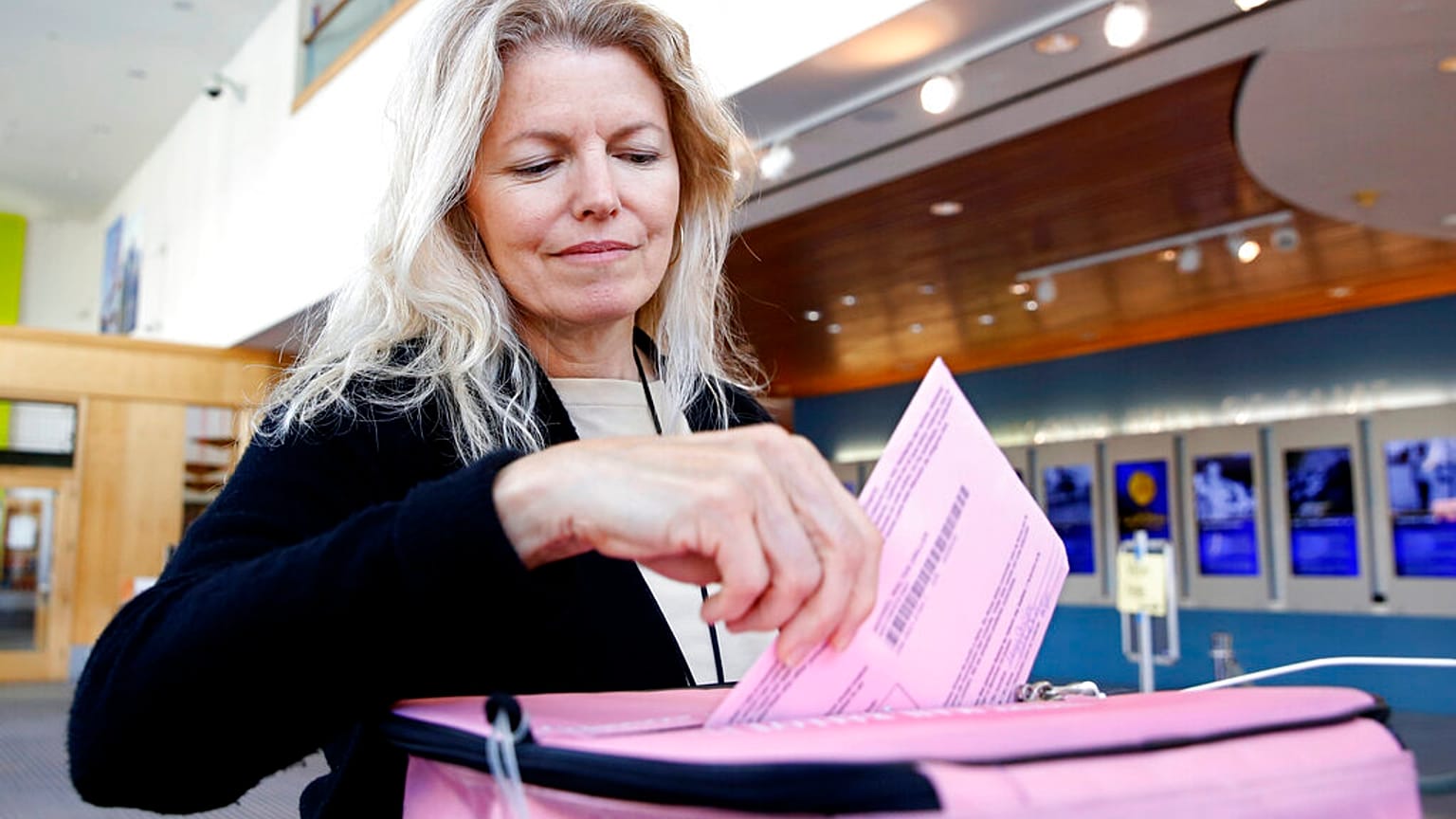 Chris Driller votes in Sacramento, California — one of 14 states taking part in Super Tuesday 