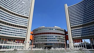 Outside view of the UN building where closed-door nuclear talks take place photographed  in  Vienna, Austria, Wednesday, June 18, 2014. (AP Photo/Ronald Zak)