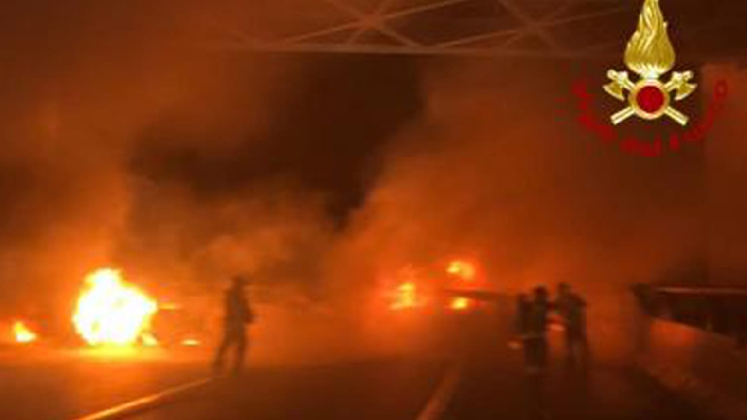 Photo taken on January 29, 2020 by the Italian Department of firefighters, the Vigili del Fuoco, after criminals attempted to ambush an armoured truck between Milan and Lodi