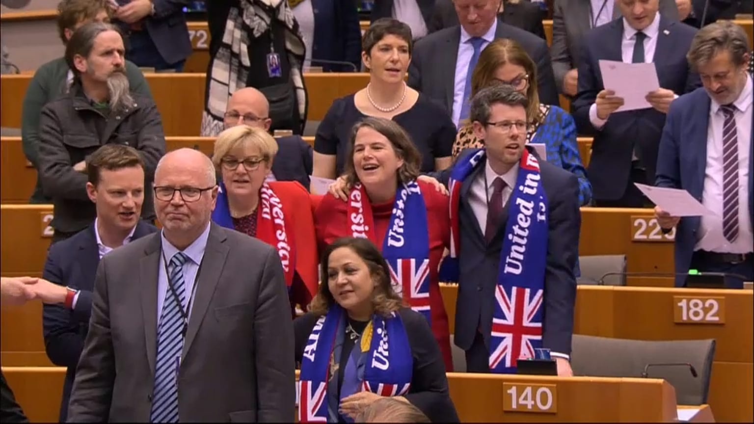Watch: MEPs sing Auld Lang Syne after giving historic Brexit backing