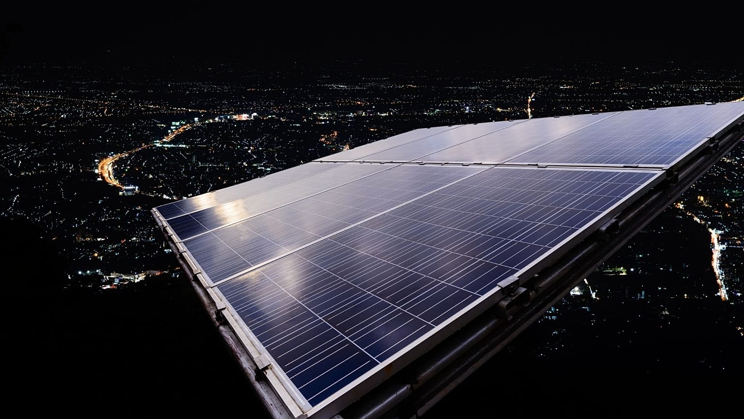 A solar panel working at night.