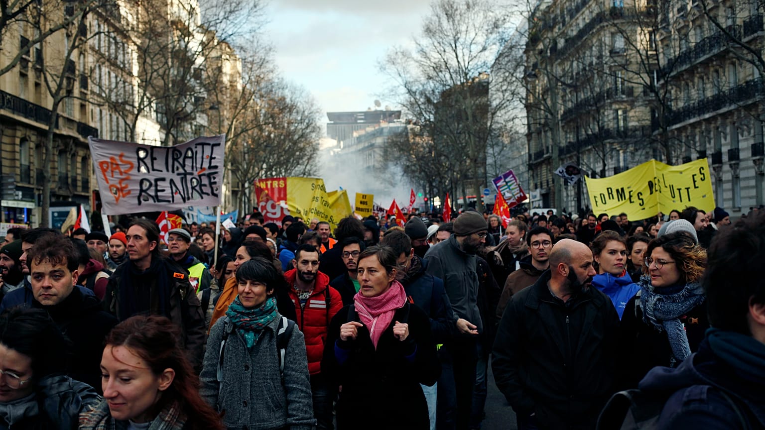 File pic: Protestors march during a demonstration to denounce French President Emmanuel Macron's plans to overhaul the pension system, in Paris, Wednesday, Jan. 29, 2020. 