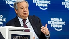 United Nations Secretary-General Antonio Guterres attends a session during the World Economic Forum in Davos, Switzerland, Thursday, Jan. 23, 2020