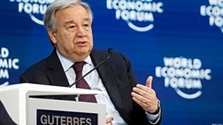 United Nations Secretary-General Antonio Guterres attends a session during the World Economic Forum in Davos, Switzerland, Thursday, Jan. 23, 2020