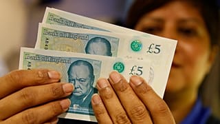 New British 5 pound sterling notes, made from polymer, which were launched Tuesday, Sept.13, 2016