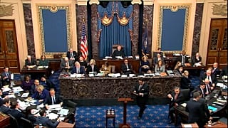 Closing arguments in the impeachment trial against Donald Trump in the Senate at the US Capitol in Washington, February 3, 2020. (Senate Television via AP)