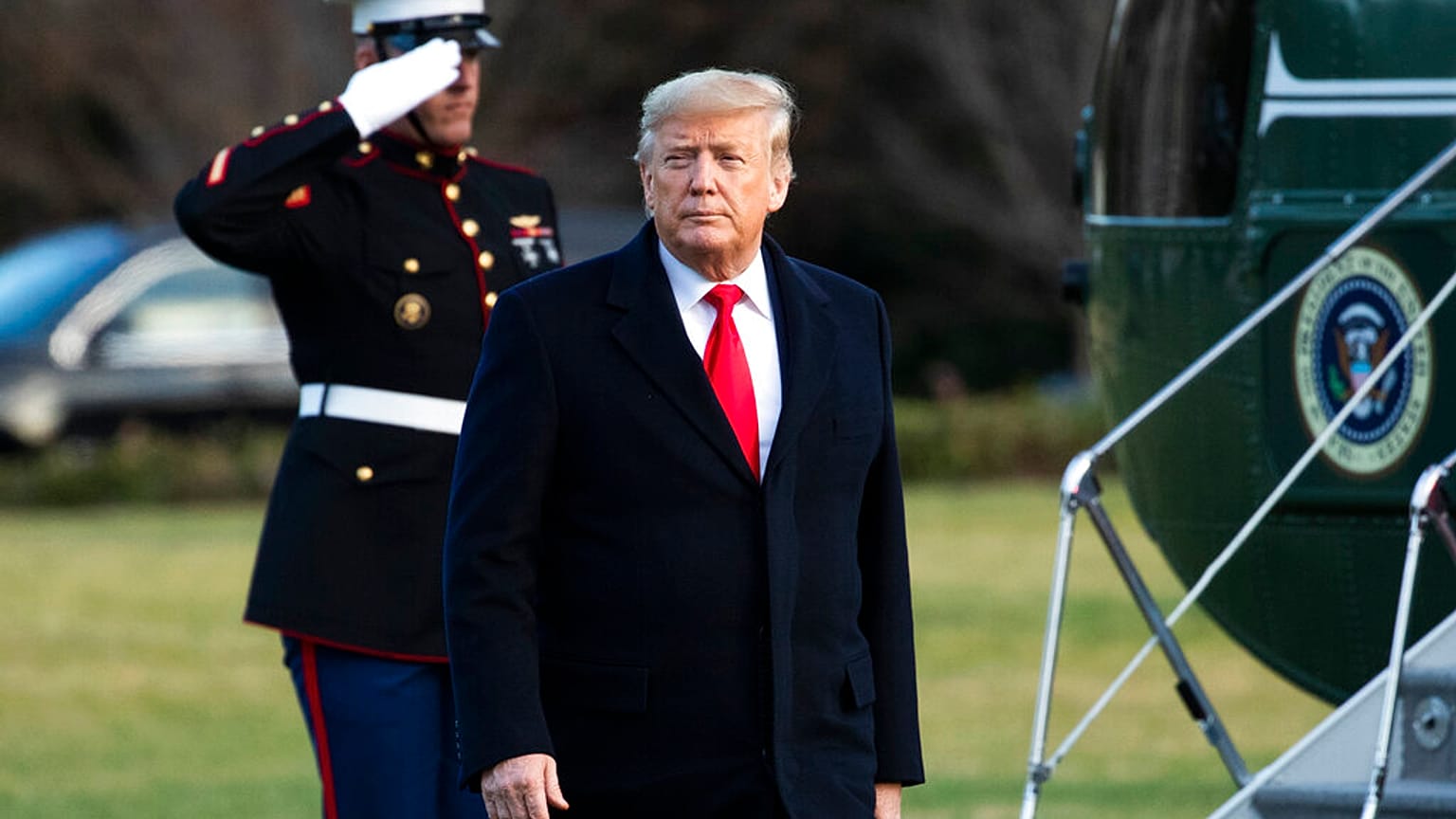 President Donald Trump arrives back to the White House, Friday, Feb. 7, 2020, in Washington, from a trip to Charlotte, N.C.    (AP Photo/Manuel Balce Ceneta)    