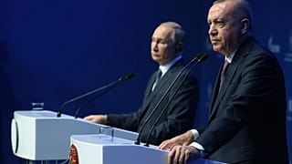 Rusya Devlet Başkanı Vladimir Putin ve Cumhurbaşkanı Recep Tayyip Erdoğan, TürkAkım açılışı töreninde. 8 Ocak 2020