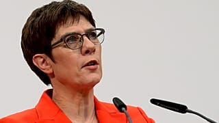 Annegret Kramp-Karrenbauer, chair of the German Christian Democratic Union (CDU), during a press conference in Berlin, Germany, Friday, Feb. 7, 2020.