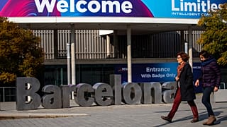 Le bâtiment dans lequel devait se tenir le salon mondiale du mobile (Mobile World Congress) à Barcelone, annulé en raison du coronavirus, le 11 février 2020