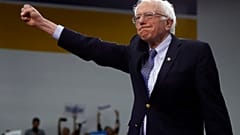 Democratic presidential candidate Sen. Bernie Sanders, I-Vt., arrives to speak to supporters at a primary night election rally in Manchester, N.H.