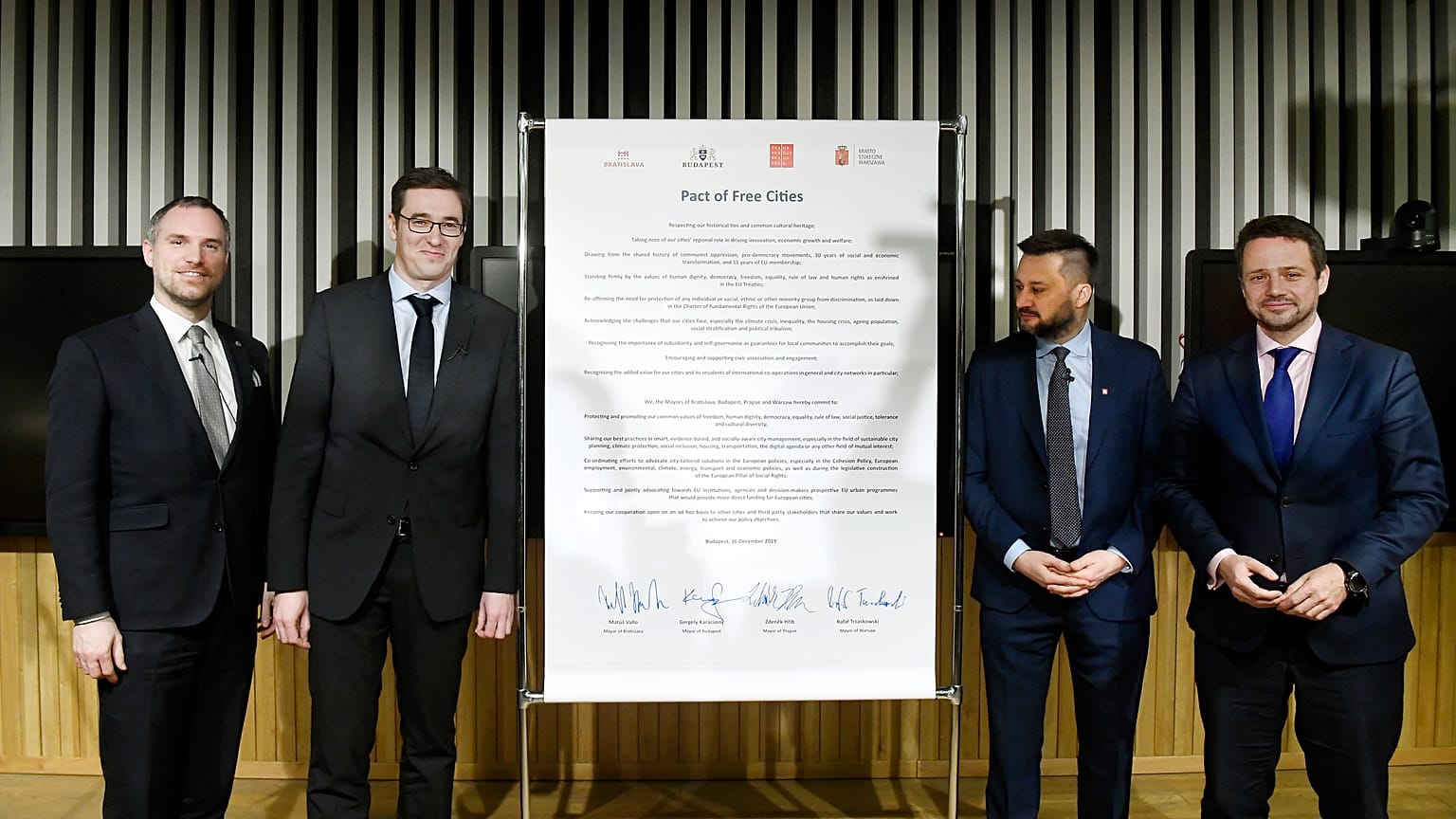Soldan sağa: Prag BB Zdenek Hrib, Budapeşte BB Gergely Karacsony,  Bratislava BB Matus Vallo, Varşova BB Rafal Trzaskowski