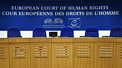 This photo shows the inside of the European Court of Human Rights (ECHR) in Strasbourg, eastern France, on February 7, 2019.