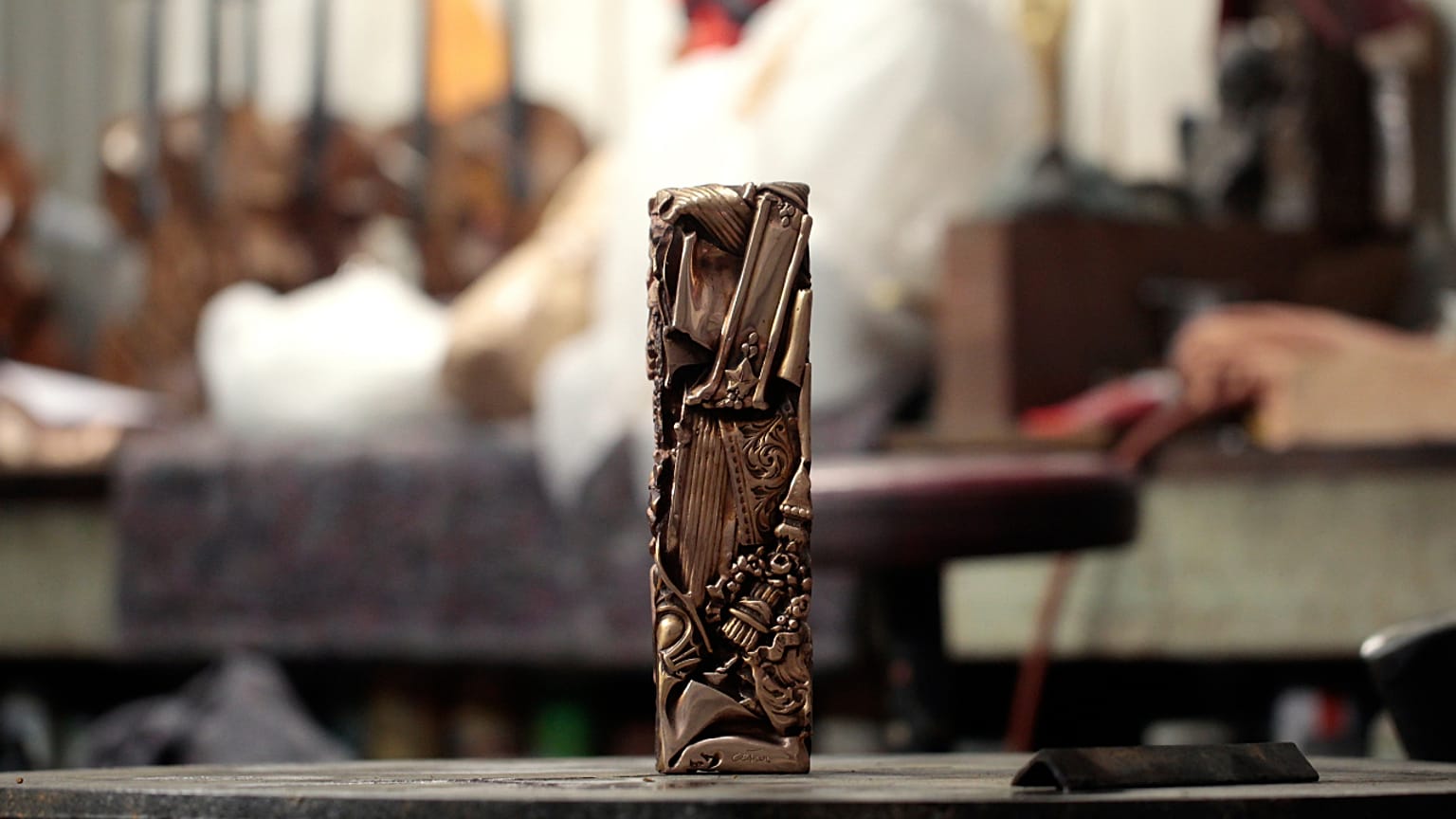 A Cesar Award statuette, the national film award of France, is pictured at the Bocquel foundry, on January 27, 2013 in Breaute, northwestern France.