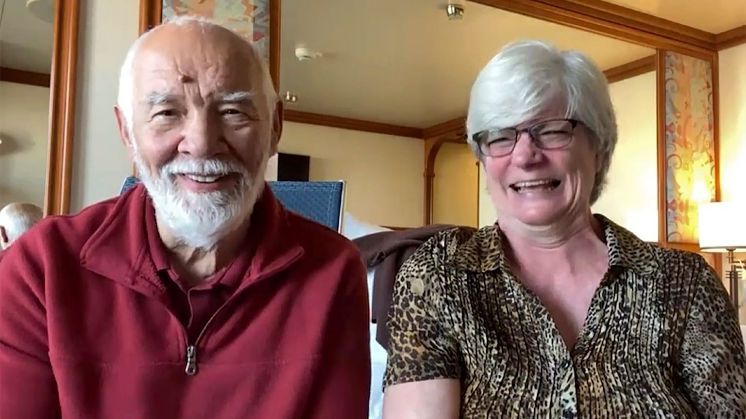 Cheryl et Paul Molesky, depuis leur cabine du Diamond Princess, le 12 février 2020.