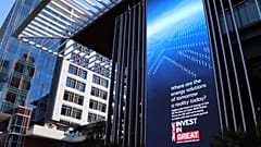 Billboard seen at the Dubai International Financial Centre in the United Arab Emirates