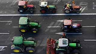 Los agricultores asisten a una demostración con sus tractores para exigir precios más justos por sus productos el 14 de febrero de 2020 en Valencia