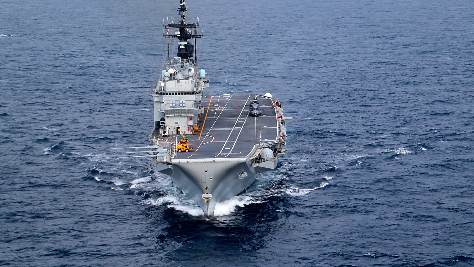 The Italian Navy Giuseppe Garibaldi light aircraft carrier, part of the EU's Operation Sophia targetting human smuggling in the Med, Nov. 2016. (AP Photo/Nicolae Dumitrache)