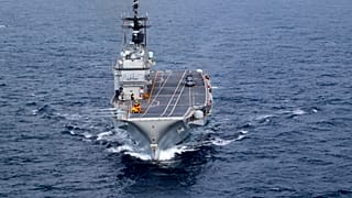 The Italian Navy Giuseppe Garibaldi light aircraft carrier, part of the EU's Operation Sophia targetting human smuggling in the Med, Nov. 2016. (AP Photo/Nicolae Dumitrache)