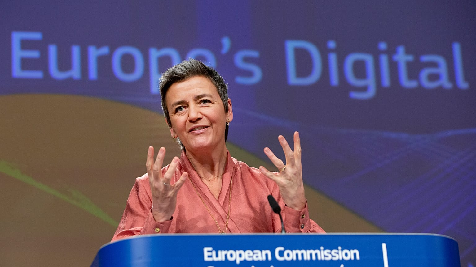 European Commissioner for Europe fit for the Digital Age Margrethe Vestager on Feb 19, 2020.